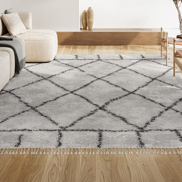 Mercer Shag Plush Tassel Moroccan Geometric Trellis Area Rug